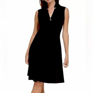 Calvin Klein Scuba Crepe A Line Logo Zip Dress